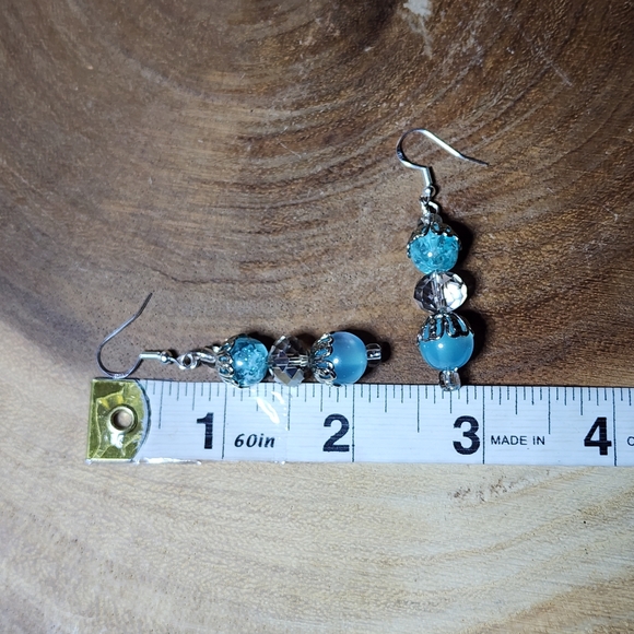 Hand Crafted Elegant Blue and Silver Toned Dangle Earrings - Picture 6 of 9